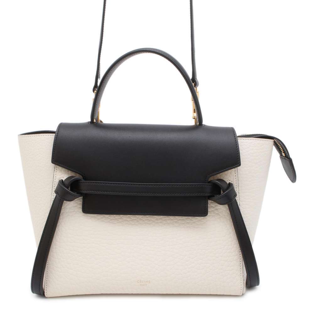 Celine Handbag Belt Bag Body Crossbody Bag Leather Shoulder Black White